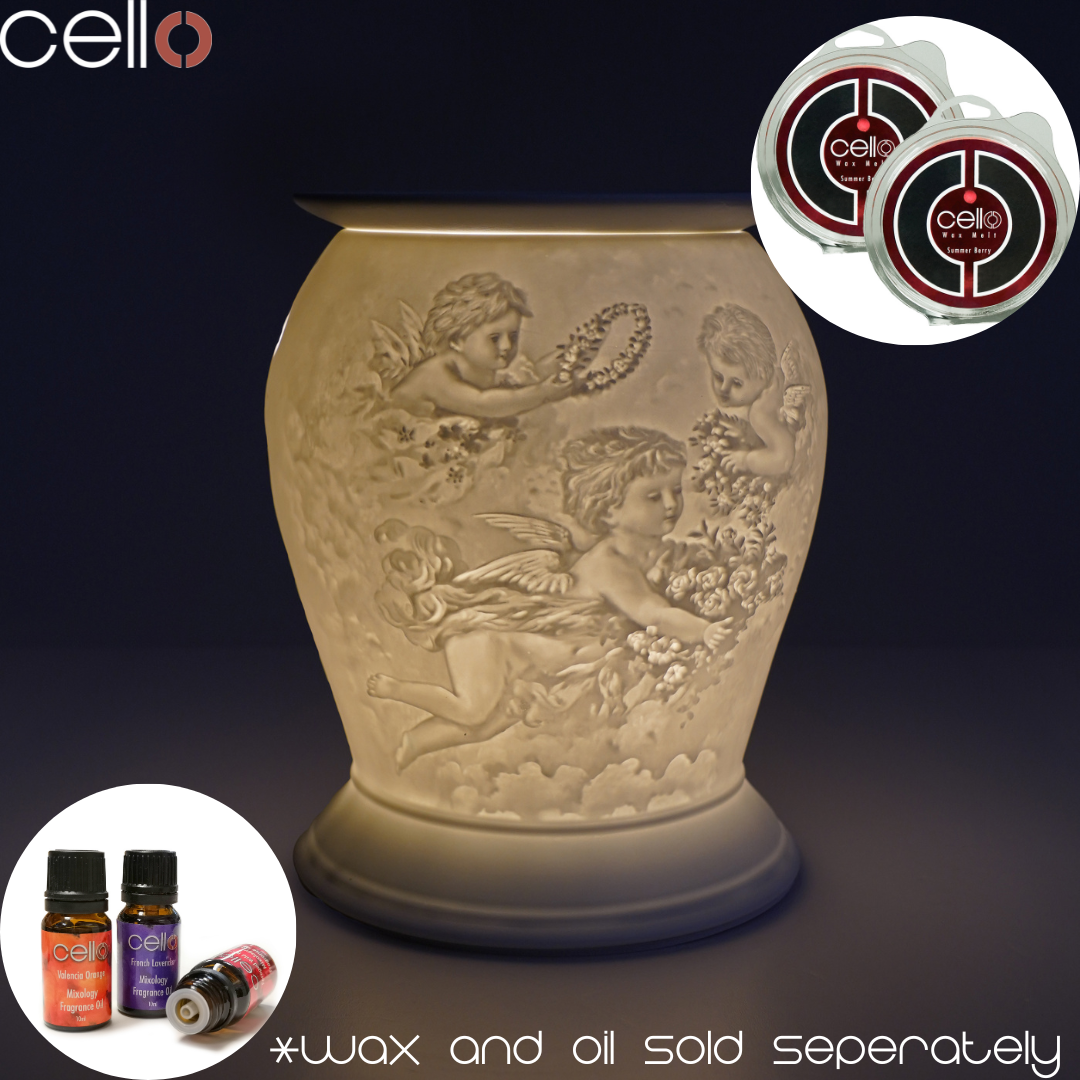 Electric Wax Warmer with Porcelain Barrel & Cherub Design - Perfect for Home Aromatherapy, Spa Relaxation & Holiday Decor