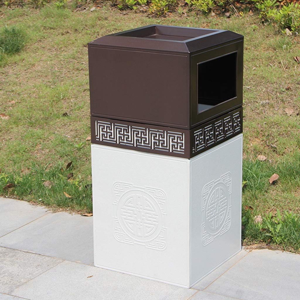 Premium Cast Aluminum Recycling Bin - Imitation Marble Trash Can with Sorting Organizer for Kitchen, Hotel & Patio | Eco-Friendly Waste Container (Coffee & White) - Perfect for Home, Office & Outdoor Waste Management