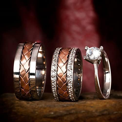 Rose Gold & Silver Matching Wedding Ring Sets for Couples - Personalized His & Hers Wedding Bands - Engraved Knitting Design - Perfect for Anniversaries, Engagements & Romantic Gifts