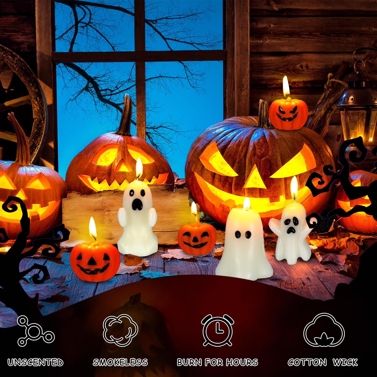 MTLEE 6-Piece Halloween Pumpkin Candle Set - Spooky Ghost Tabletop Candles for Home Decor | Perfect for Halloween Party, Fall Centerpiece & Cozy Autumn Ambiance