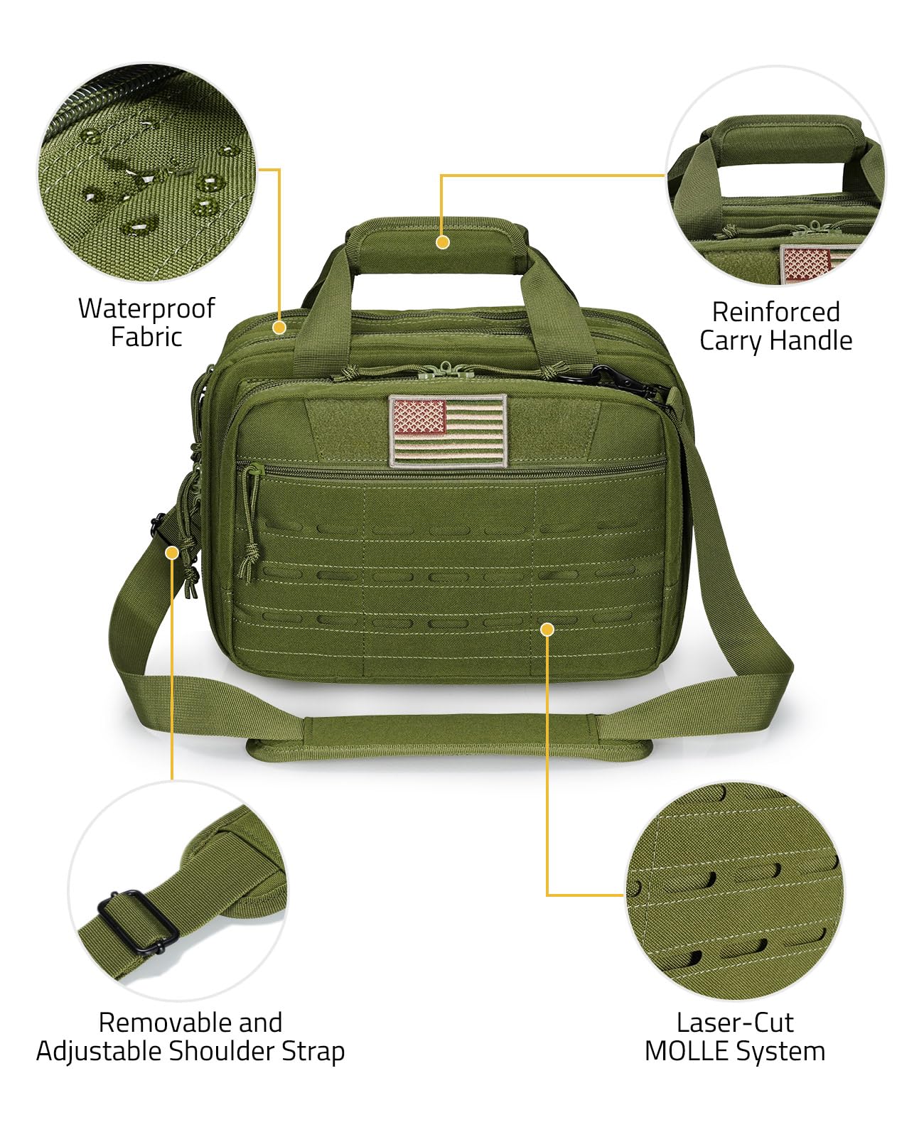 CVLIFE Tactical Gun Range Bag - Lockable 3 Compartment Pistol Case for Handguns & Hunting Gear | Durable Shooting Range Accessories for Outdoor Hunting, Target Practice & Firearm Storage