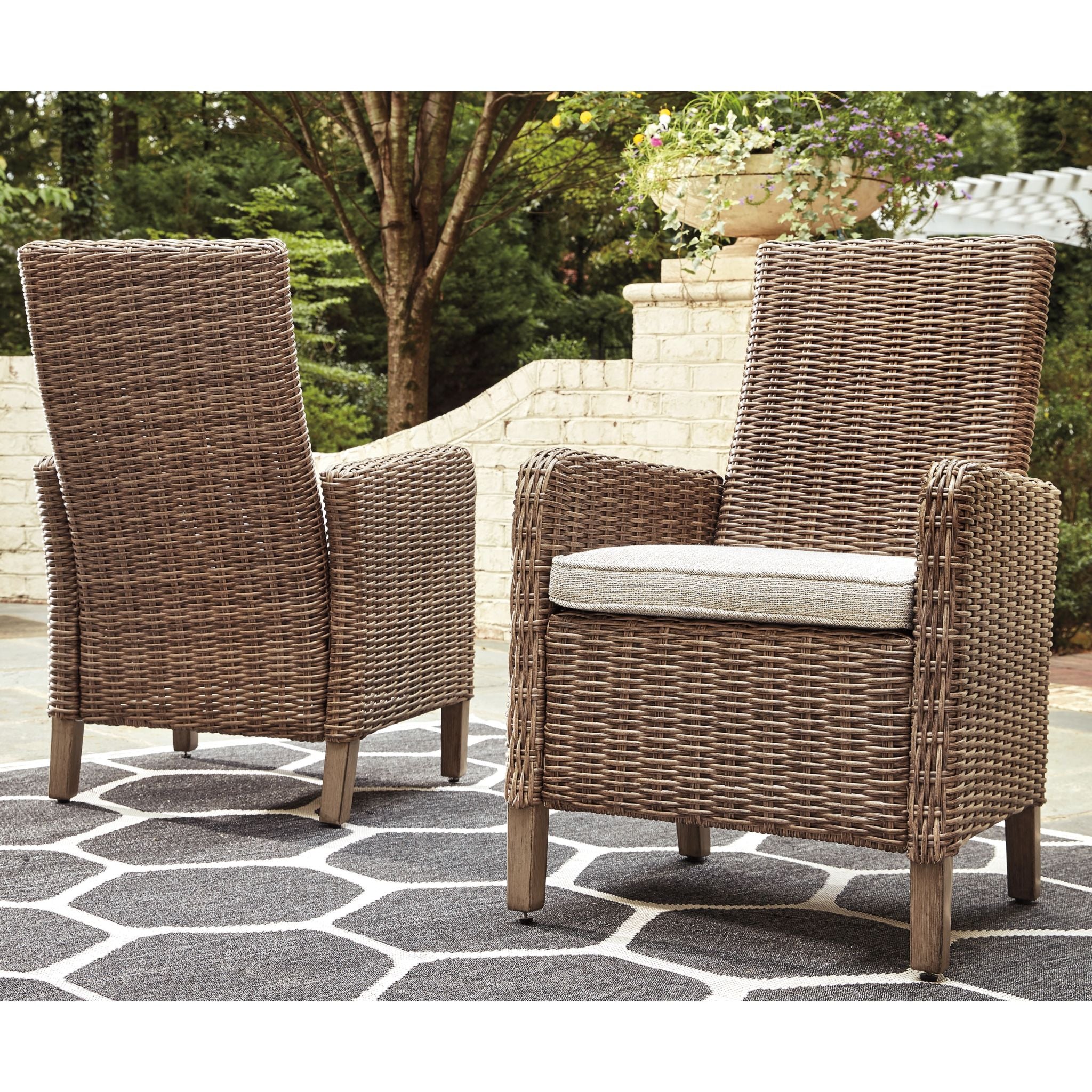 Beachcroft Outdoor Patio Chair with Cushion - Set of 2, Beige Waterproof Wicker Furniture for Poolside, Garden, Deck & Backyard Relaxation