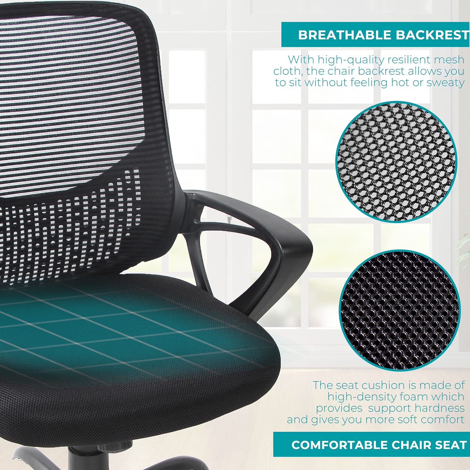 Ergonomic Office Chair with Lumbar Support - Adjustable Mid Back Mesh Computer Desk Chair, Rolling Swivel Task Chair for Home & Office Workspace - Perfect for Long Hours Sitting, Gaming, and Remote Work