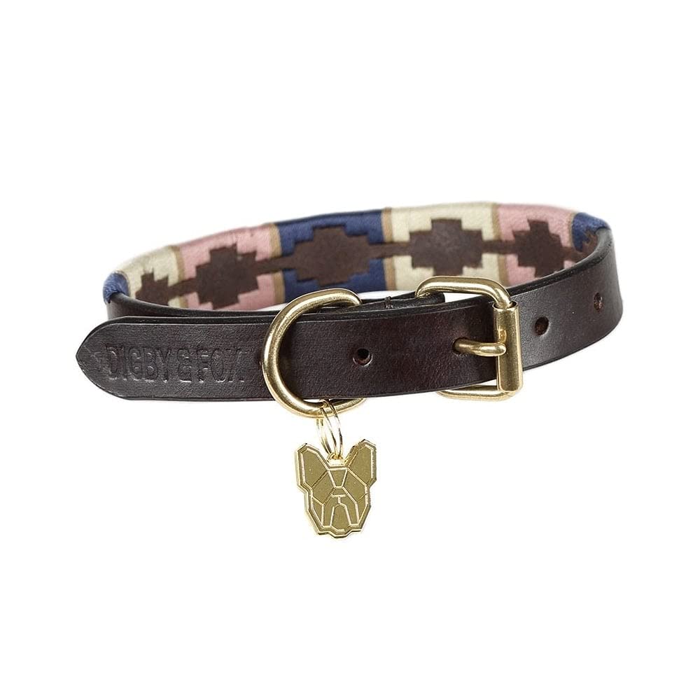 Digby & Fox Drover Polo Dog Collar - X-Small Navy/Pink/Natural Adjustable Pet Collar for Small Dogs - Perfect for Daily Walks, Training & Outdoor Adventures