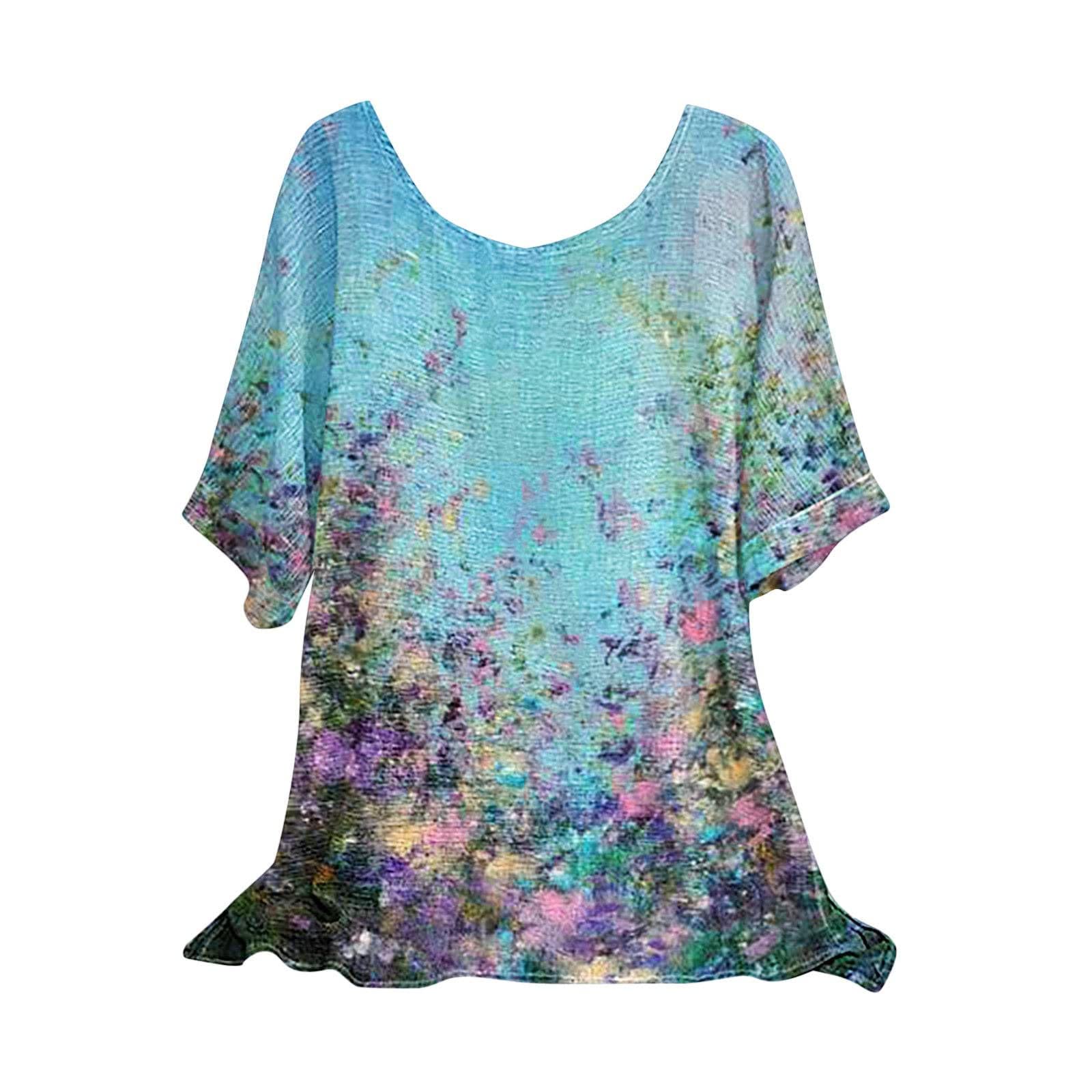 Women's Floral Print Summer Tops - Loose Short Sleeve Round Neck Blouse for Casual Wear | Comfortable & Flowy Pullover Shirt for Beach, Vacation and Everyday Outfits