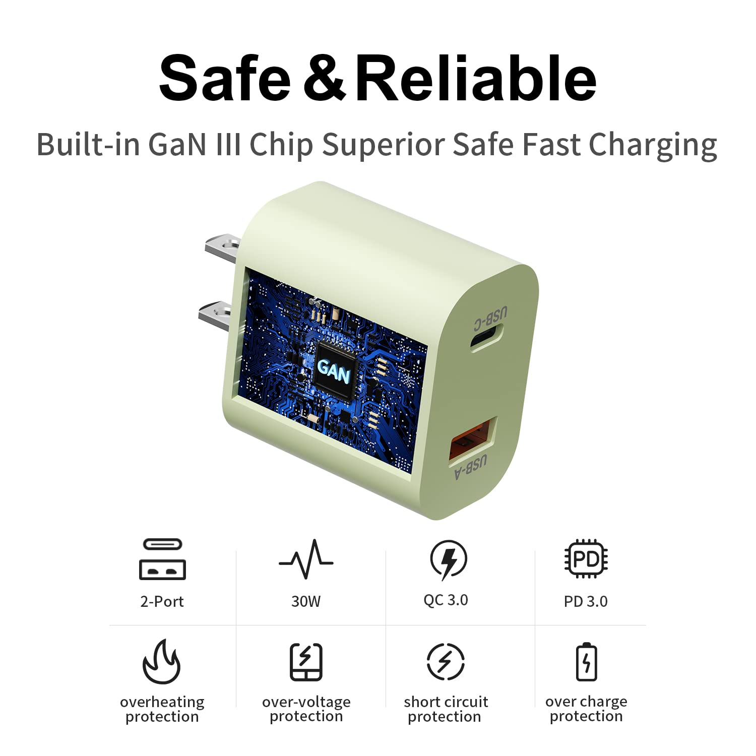30W USB C GaN Fast Charger for iPhone 15 Pro/Pro Max - Dual Port PD Wall Charger with 5ft USB C to C Cable - Compatible with iPad Pro, iPad 10th & More - Perfect for Travel, Office & Home Charging