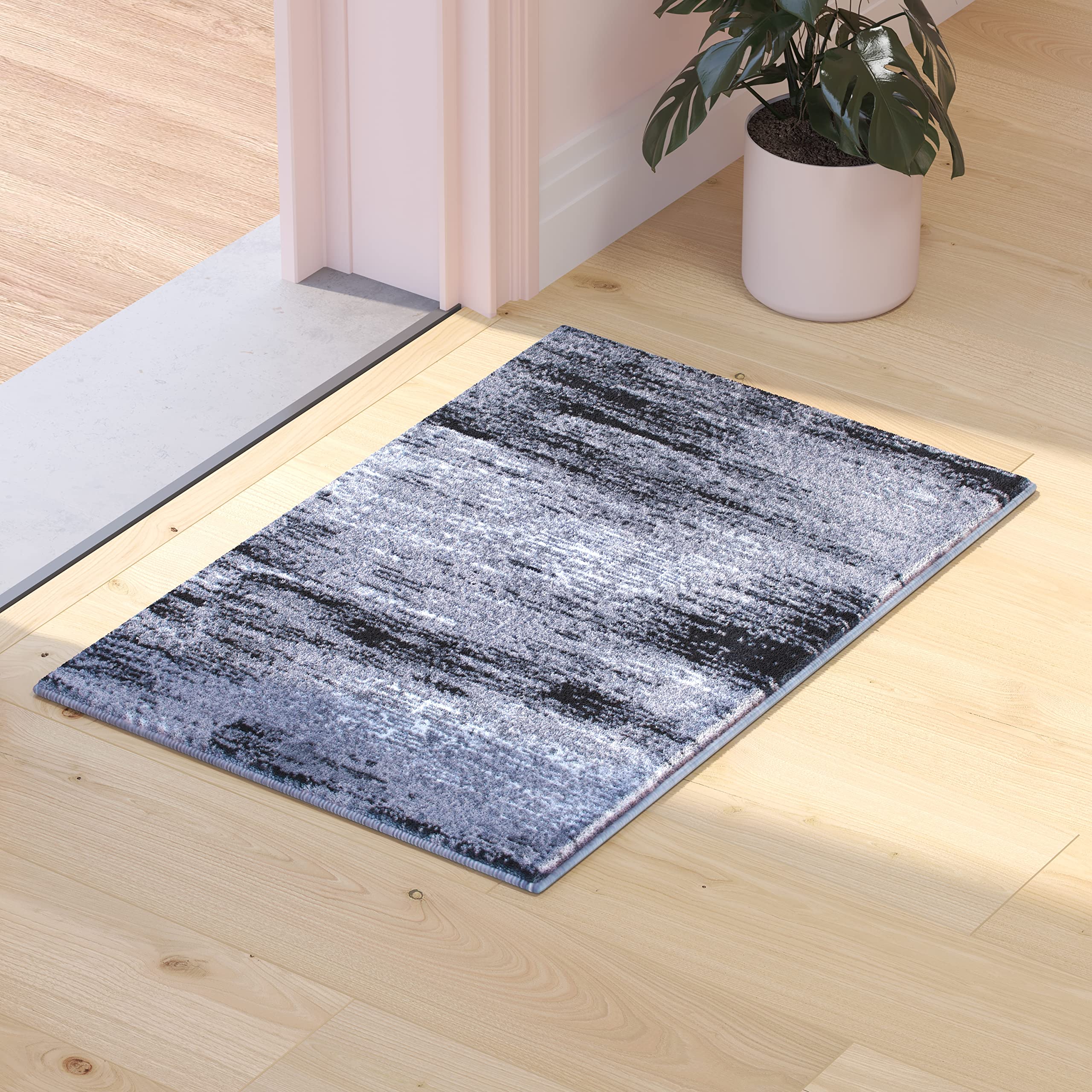 Flash Furniture Rylan Collection Scraped Pattern High Pile Area Rug - 2'x3' Soft Gray Olefin Rug with Jute Backing - Perfect for Hallway, Entryway, Bedroom & Living Room Decor