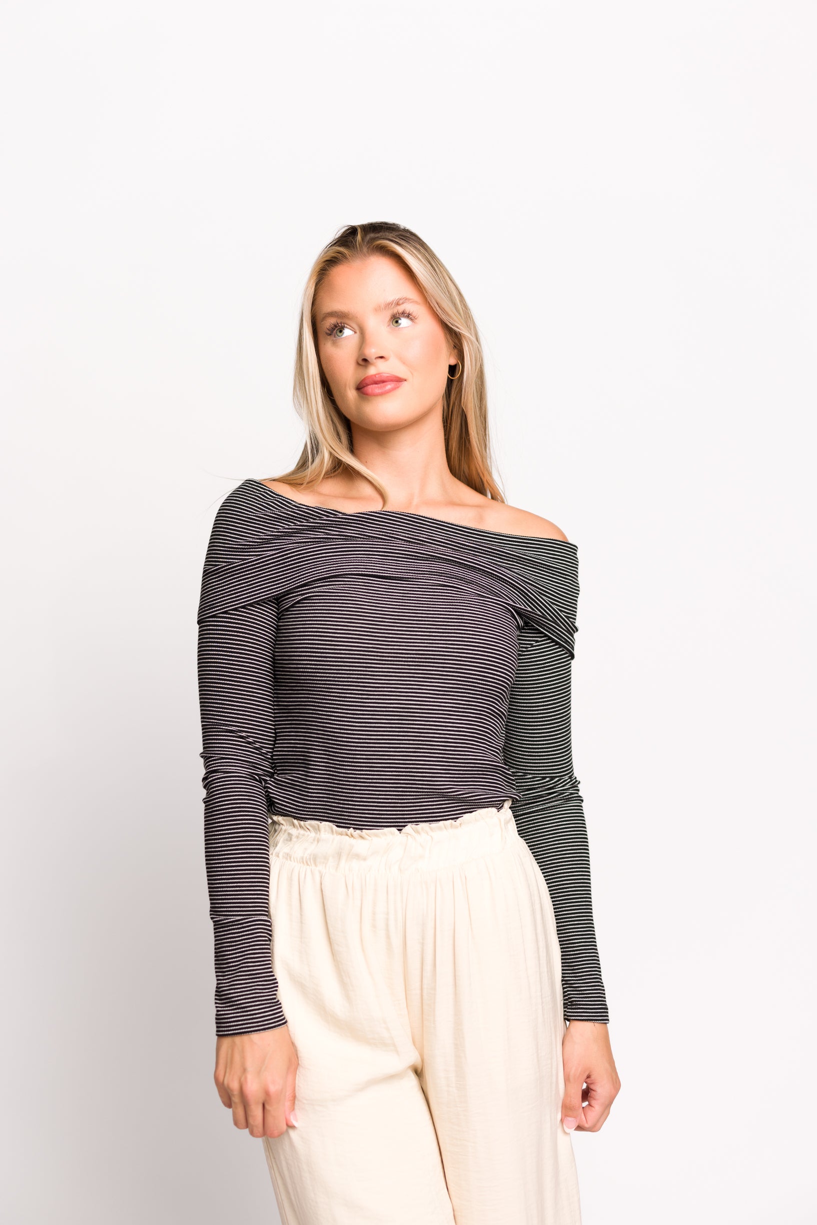 Rowena Knit Top - Black & White Striped Women's Casual Shirt | Perfect for Spring Outfits, Office Wear & Weekend Brunch