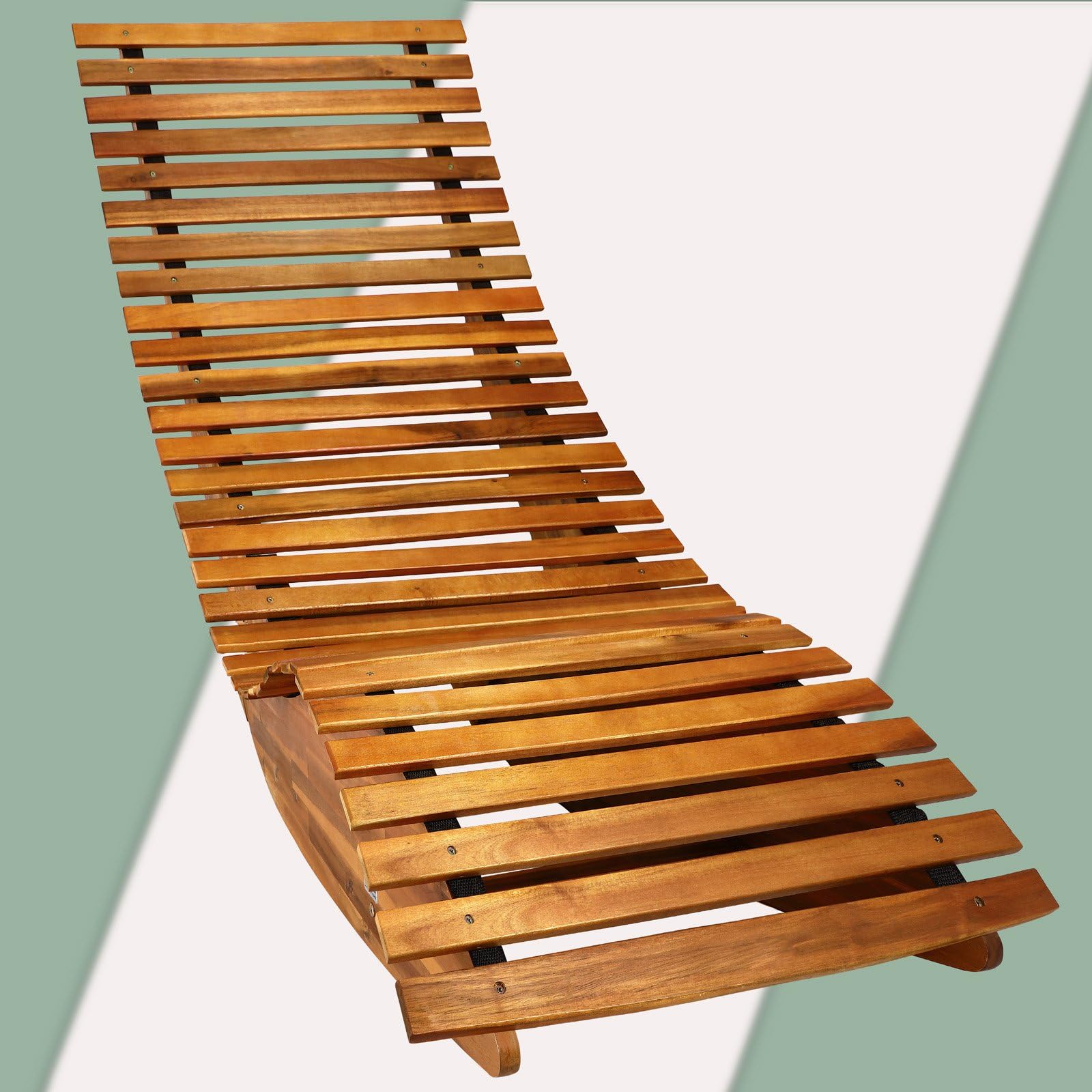 Acacia Wood Rocking Chaise Lounge Chair - 330 lbs Weight Capacity Outdoor Patio Furniture for Poolside, Garden, Sauna & Relaxation