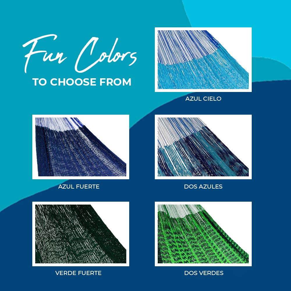 Handmade Yucatan Hammock - Double Size (2-Blues) - Premium Cotton Hammock for Outdoor, Camping & Backyard Relaxation