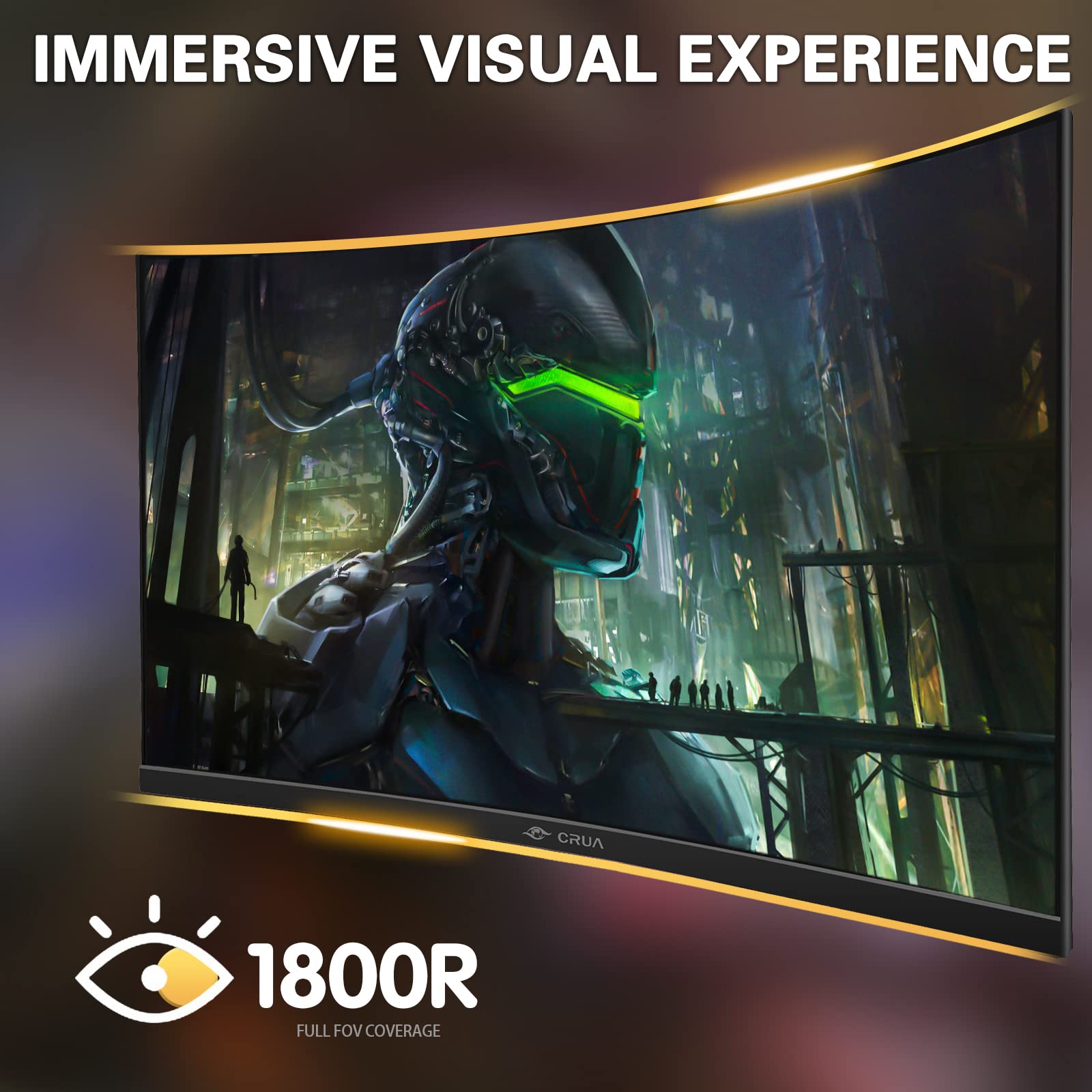 CRUA 27 Inch Curved Gaming Monitor - 1440P QHD, 144Hz/165Hz Refresh Rate, 99% sRGB, AMD FreeSync, VESA Mount (HDMI, DP) - Black | Perfect for Esports, Streaming & Home Office Setup