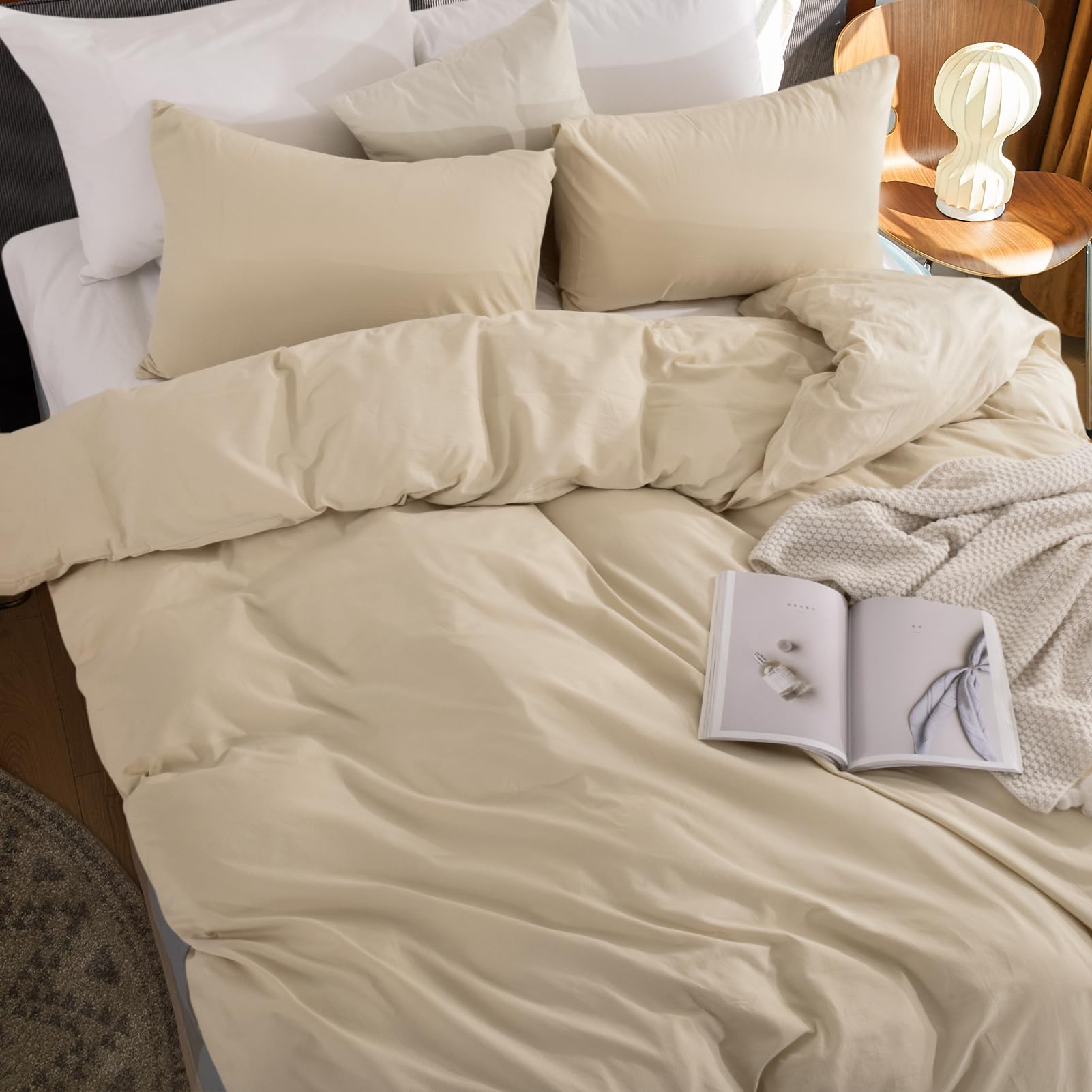 NEXHOME PRO Kids Twin Size Duvet Cover Set - 100% Organic Washed Cotton, Linen Look Textured, Beige 2-Piece Bedding with Zipper Closure | Breathable & Soft for All Seasons | Perfect for Kids' Bedrooms, Guest Rooms & Dormitories