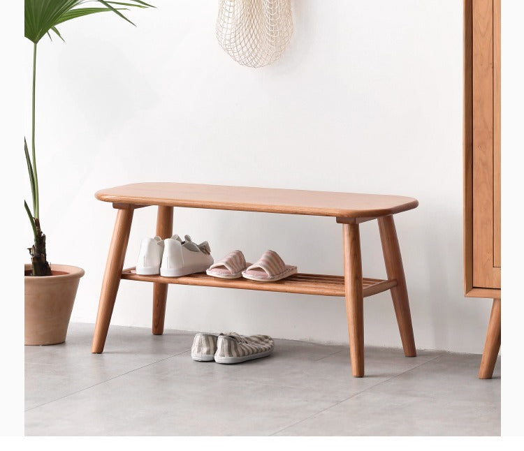Solid Oak Wood Shoe Bench - Sturdy Entryway Storage with Seat | Perfect for Hallway, Mudroom & Bedroom Organization