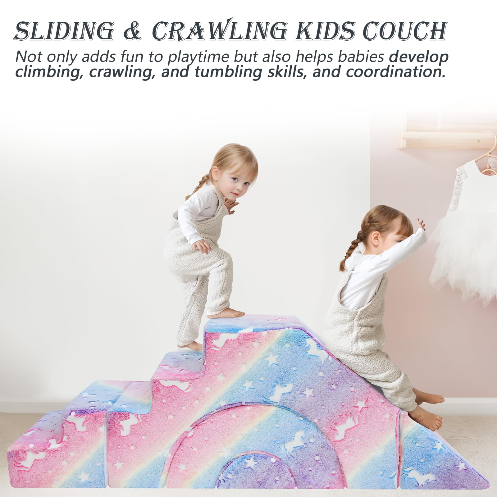 MeMoreCool Foam Climbing Toddler Couch - Modular Kids Sofa with Slide & Stair | Convertible Baby Play Couch for Playroom & Nursery | Sectional Play Furniture for Crawling, Climbing & Toddler Activities | Perfect for Indoor Playtime, Birthday Gifts & Daycare Centers