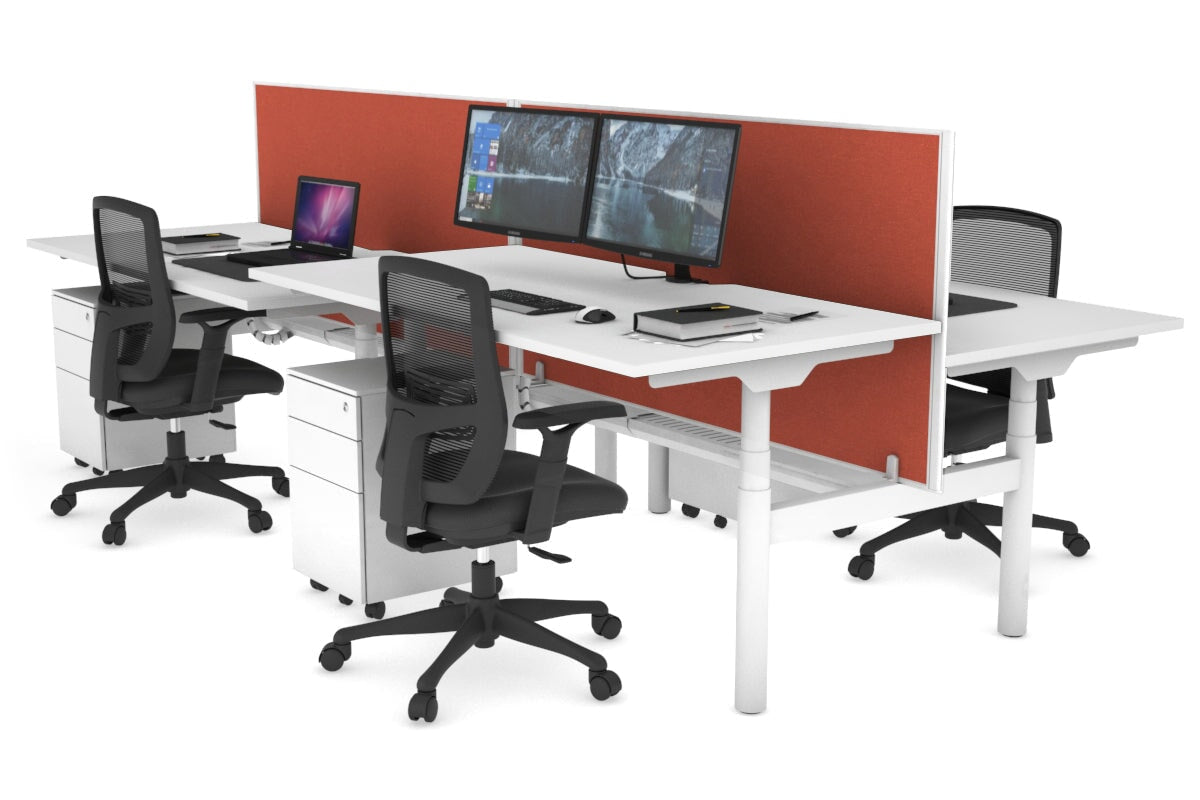 Flexi Premium Height Adjustable 4-Person H Bench Workstation - White Frame [1200L x 800W with Cable Management] - Ideal for Office, Coworking Spaces & Collaborative Work Environments