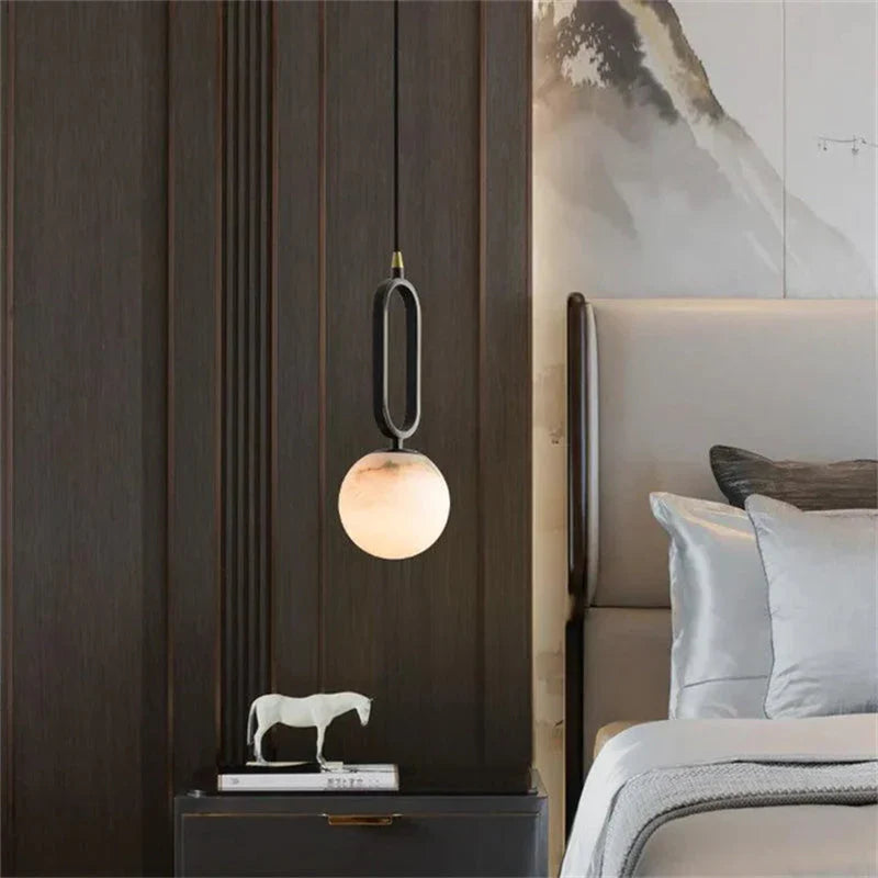 Modern Alabaster Sphere Pendant Light - Elegant Minimalist Ceiling Fixture for Dining Room, Bedroom, or Living Room Decor
