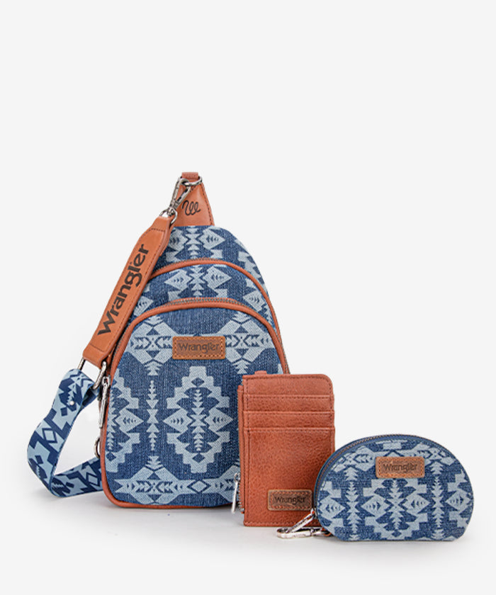 Wrangler Aztec Print Sling Bag - Stylish Crossbody Bag for Men & Women - Perfect for Travel, Hiking, and Everyday Use
