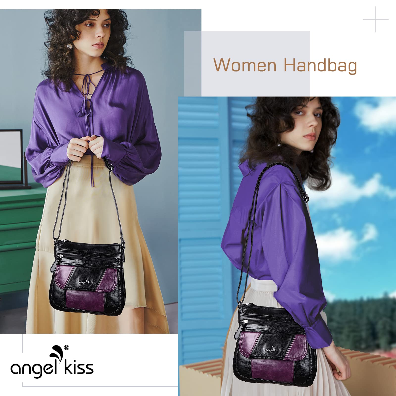 Angel Kiss Women's PU Leather Crossbody Bag - Adjustable Strap for Daily Use