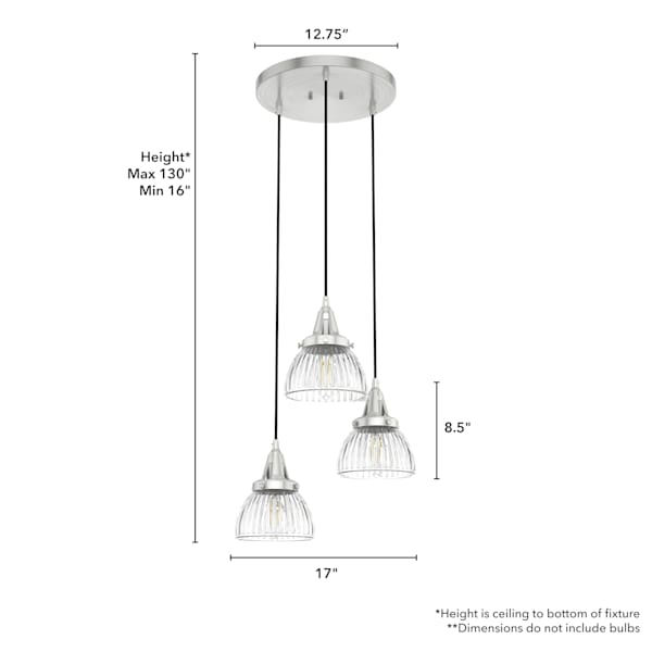 Hunter Cypress Grove 3-Light Round Chandelier in Brushed Nickel - Modern Ceiling Light Fixture for Dining Room, Bedroom, or Living Room Decor