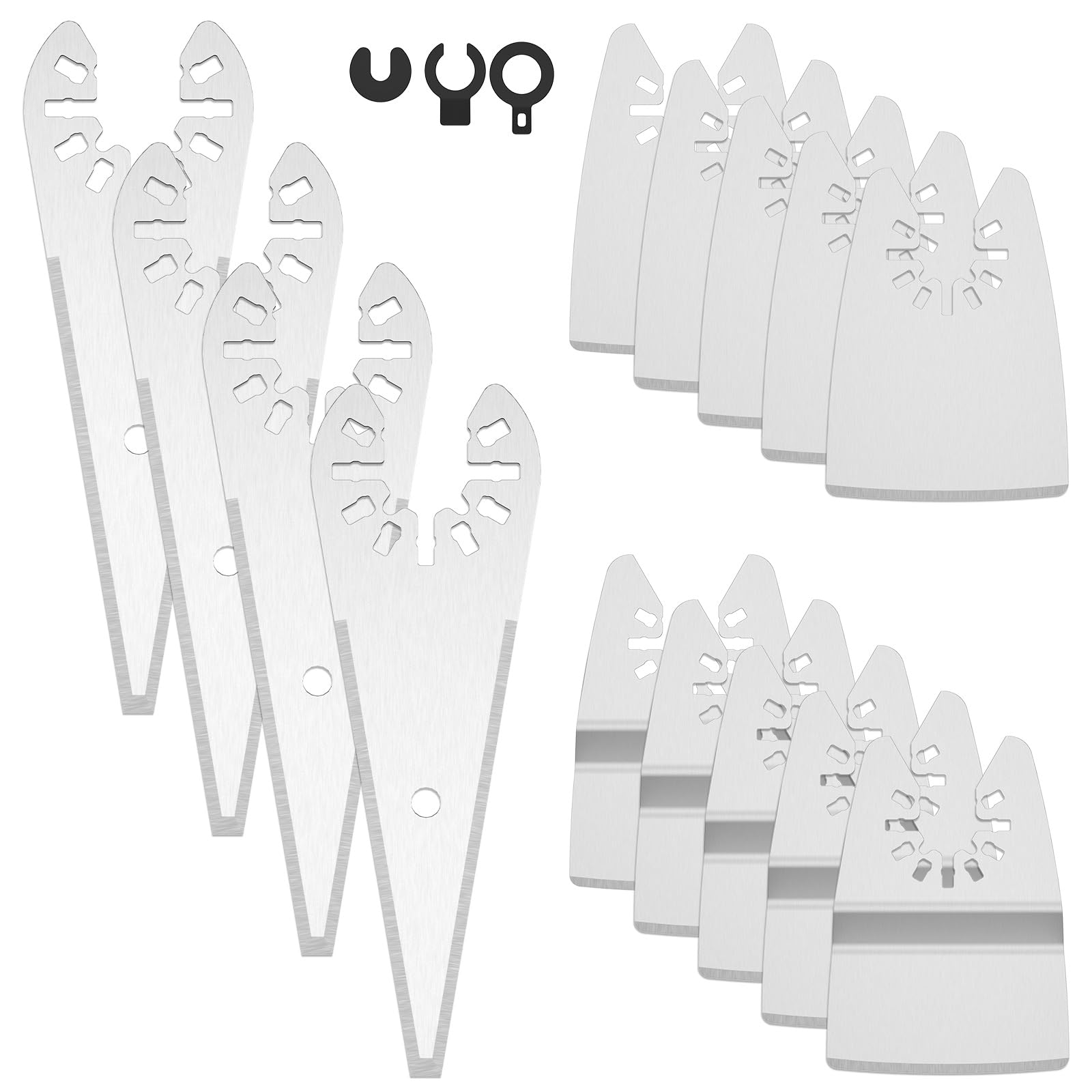 Deuson 14-Piece Oscillating Multi-Tool Blade Set - Stainless Steel Straight, Curved & Rigid Blades with Carbon Steel, Tapered Scraper & Adapters for Paint Mortar Removal - Perfect for DIY Home Renovation, Woodworking & Tile Work