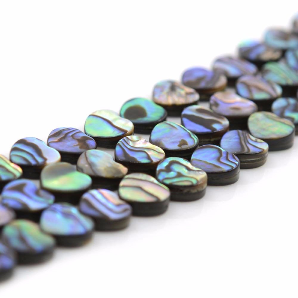 Natural 8mm Abalone Shell Flat Heart Beads Strand - 16 Inch DIY Jewelry Making Supplies for Necklaces, Bracelets & Craft Projects - Perfect for Boho, Beach & Handmade Jewelry Designs