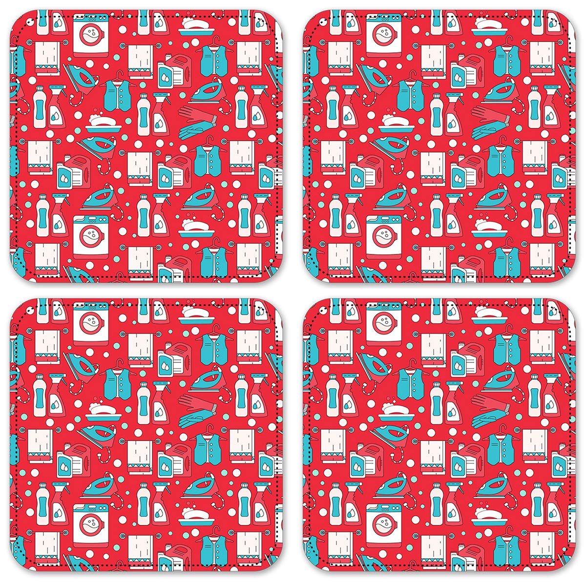 4-Pack Vinyl Drink Coasters for Home & Bar - Waterproof Non-Slip Cup Mats for Coffee Tables, Dining Tables, and Laundry Room Use