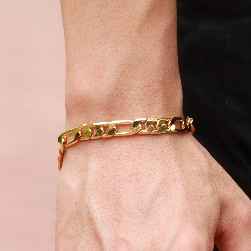 18K Gold Plated Men's Figaro Link Chain Bracelet - Durable & Stylish Jewelry for Men - Adjustable Sizing - Perfect for Gifts, Weddings, Business & Casual Wear