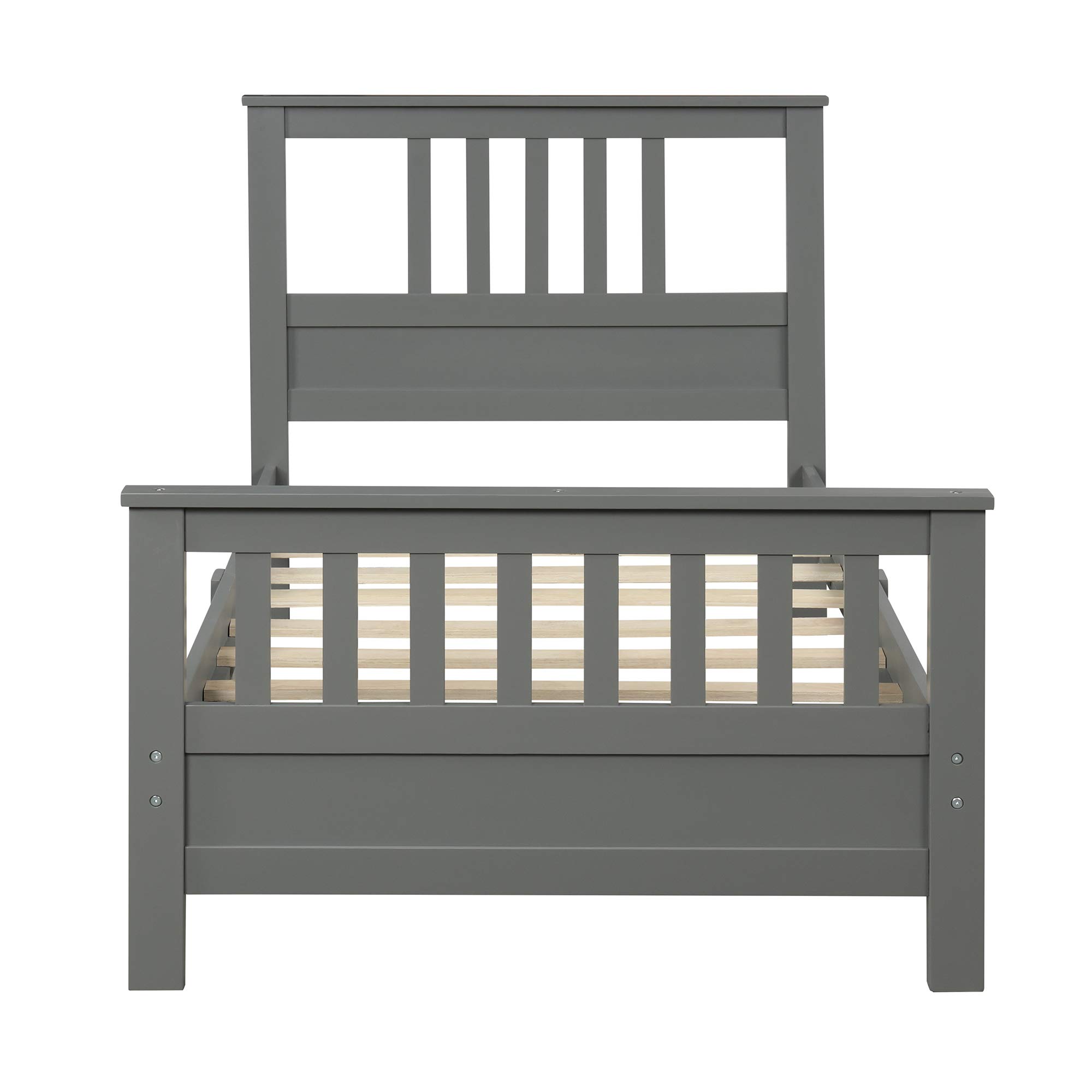 Twin Size Wood Platform Bed Frame with Headboard & Footboard - Sturdy Wood Slat Support, No Box Spring Needed - Perfect for Kids Bedroom, Guest Room & Small Spaces (Gray)