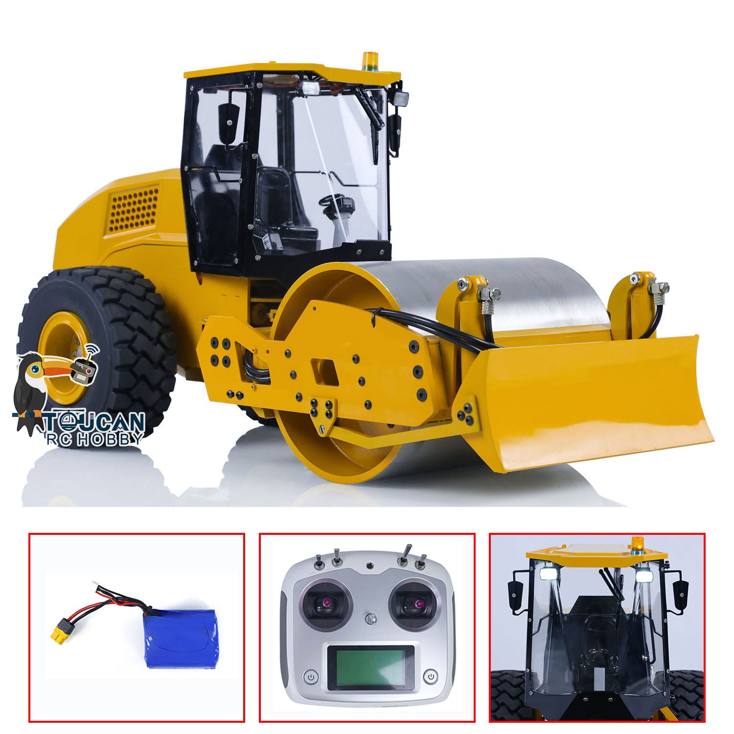 1/12 Scale Metal RC Engineering Vehicle - Hydraulic Remote Control Road Roller Car with ESC Motor & Servo (PNP/RTR, Pre-Assembled & Painted) - Perfect for Construction Site Play, STEM Learning & RC Hobby Enthusiasts