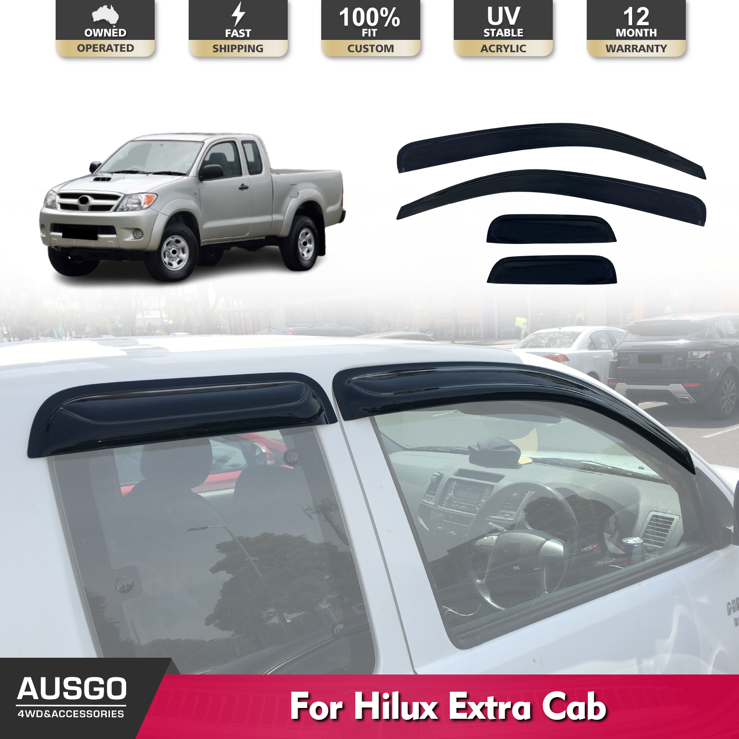 Premium Weather Shields for Toyota Hilux Extra Cab 2005-2015 | Durable Rain Guards & Window Deflectors | Perfect for Off-Roading & All-Weather Protection