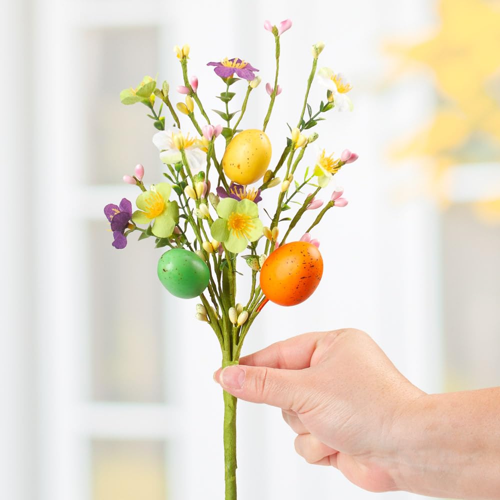 6 Pack Artificial Easter Egg Floral Picks with Pip Berries - 12 Inch Spring Decor for Easter, Holiday Flower Arrangements & DIY Home Centerpieces