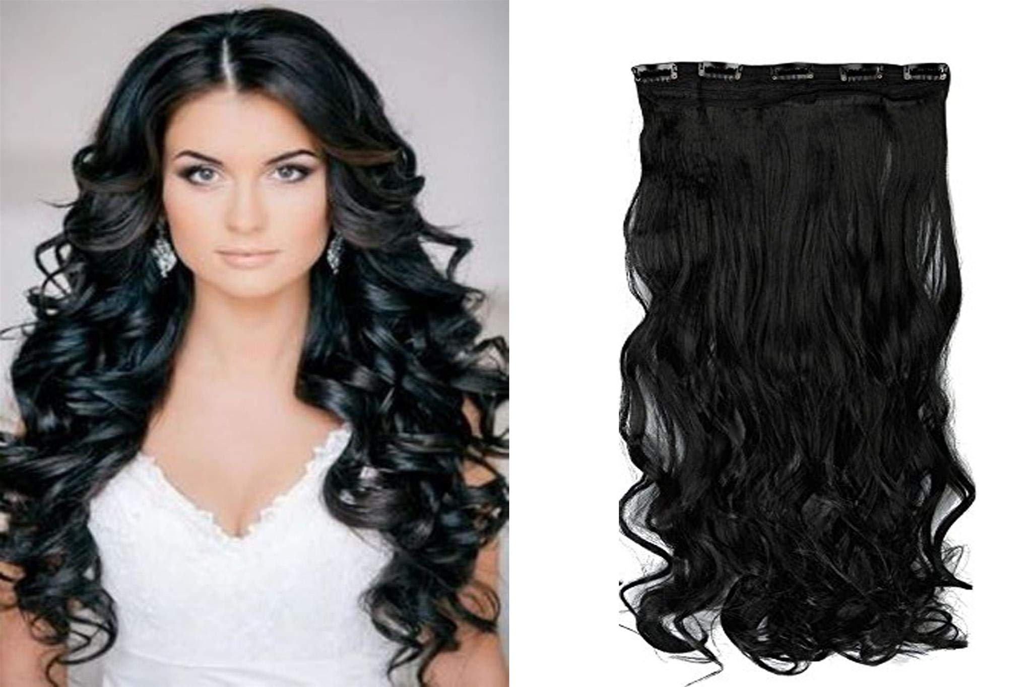 AASA 18-Inch Synthetic Curly Hair Extensions for Women & Girls - Soft Black Clip-in Hairpiece (70g, 1 Pack) - Perfect for Parties, Weddings & Daily Styling