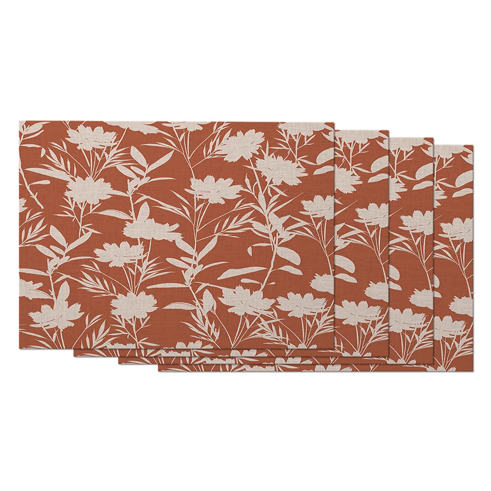 AOYEGO Vintage Floral Placemats Set of 4 - 12x18 Inch Cotton Linen Table Mats with Meadow Flower Design for Dining Room, Kitchen Decor | Perfect for Spring Parties, Garden Tea Time & Farmhouse Style Home Decor