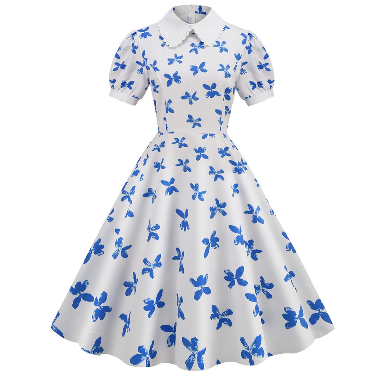 Plus Size Vintage Print Women's Dresses with Doll Collar - Short Sleeve Cocktail Party Dress for Prom, Wedding & Special Occasions