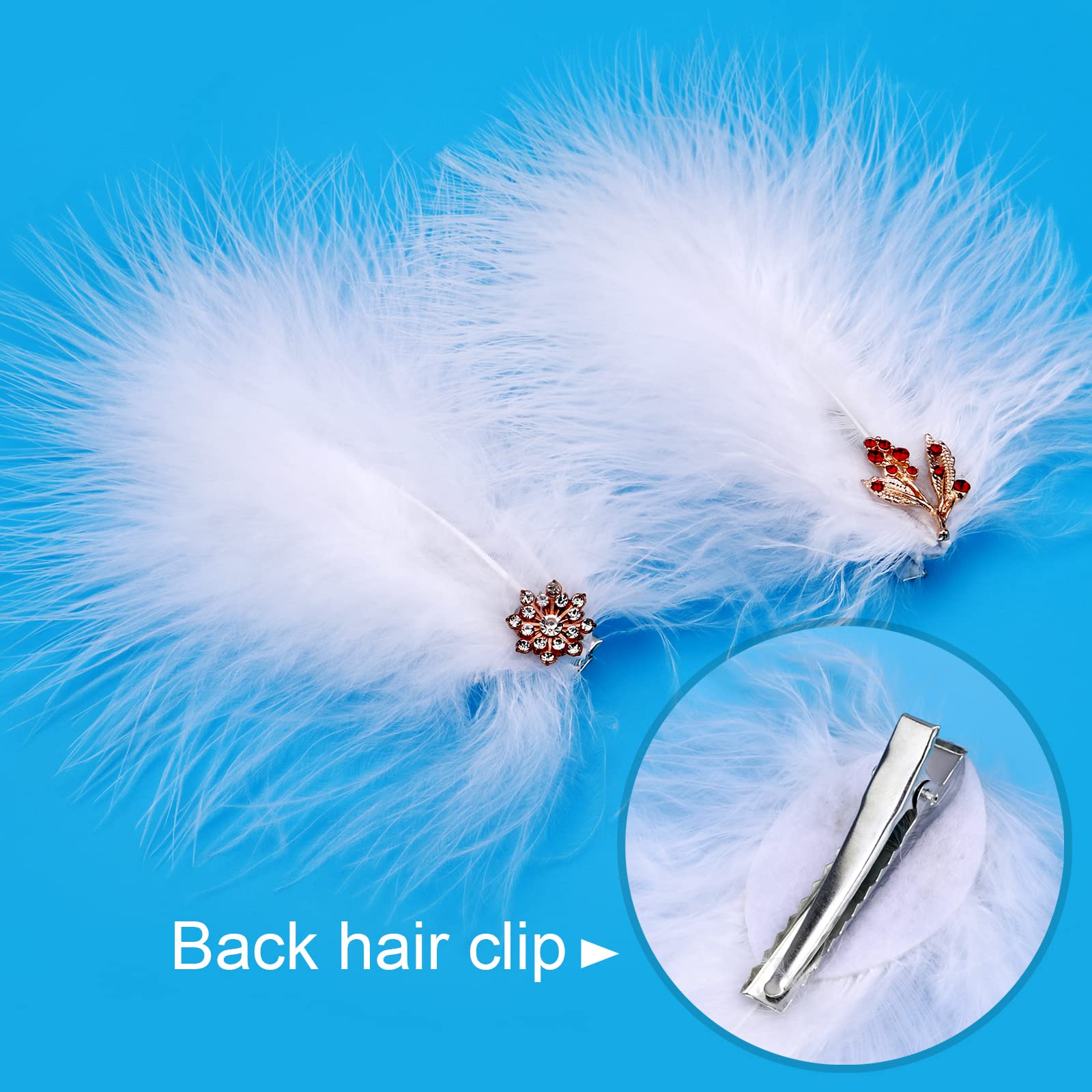 MWOOT 4Pcs White Feather Fascinators Hair Clips - Handmade Rhinestone Hair Accessories for Women & Girls | Wedding, Prom, Party, Cosplay Hairpins & Barrettes