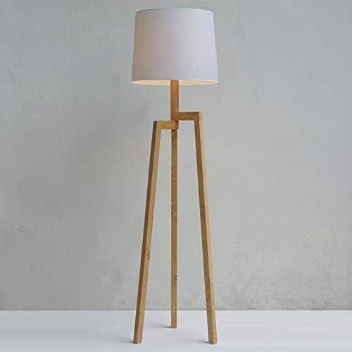 Stylish LITFAD Wood Tripod & Fabric Drum Shade LED Floor Lamp - Modern Designer Lighting for Living Room, Bedroom, Nightstand or Hotel Decor | Perfect Ambient Lighting for Reading Nook, Cozy Corner & Bedside
