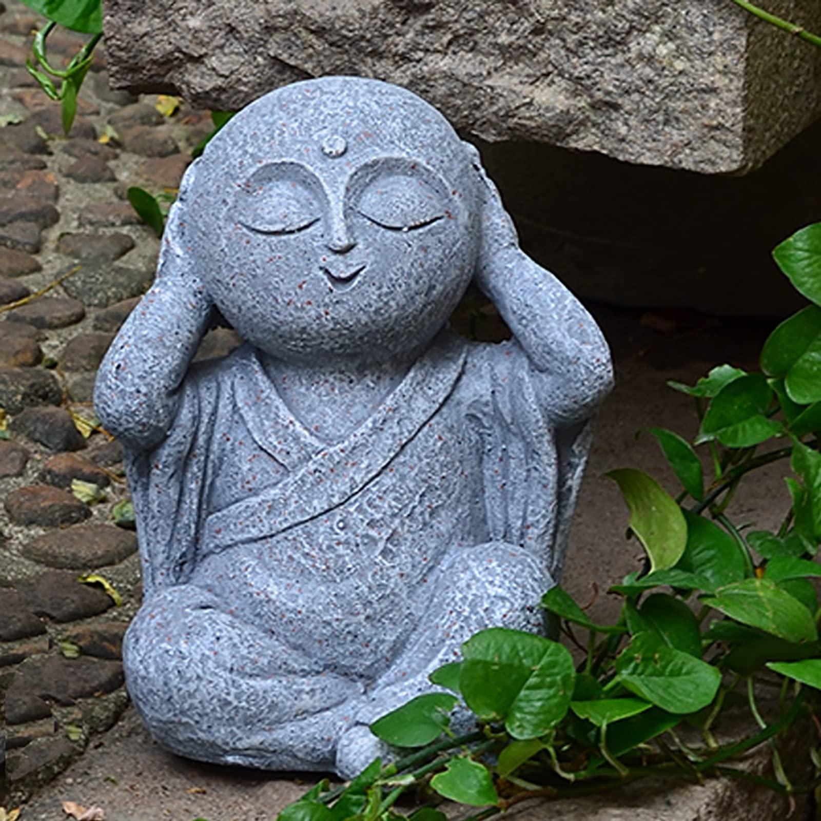Happy Buddha Garden Statue - Outdoor Jizo Monk Figurine Sculpture for Zen Garden, Patio, Yard Decor - Durable Resin Home & Garden Ornament - Perfect for Meditation Spaces, Asian-Themed Landscaping
