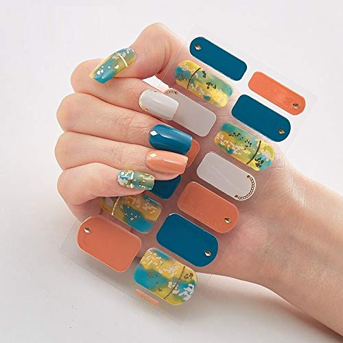 14pcs Glitter Gradient Color Nail Stickers - Full Cover Self-Adhesive Nail Wraps for DIY Nail Art - Perfect for Parties, Weddings & Home Manicures (DQ3-052)