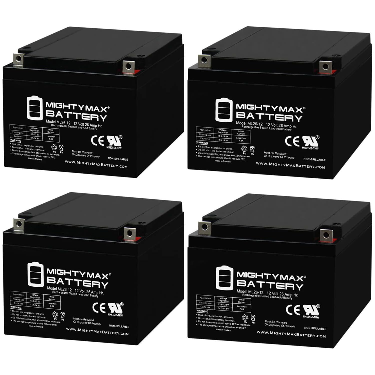 Mighty Max 12V 26AH SLA Replacement Battery for Outdo OT28-12 (W) - 4 Pack - Sealed Lead Acid Rechargeable Battery for Outdoor Equipment, Solar Power, Emergency Backup & More