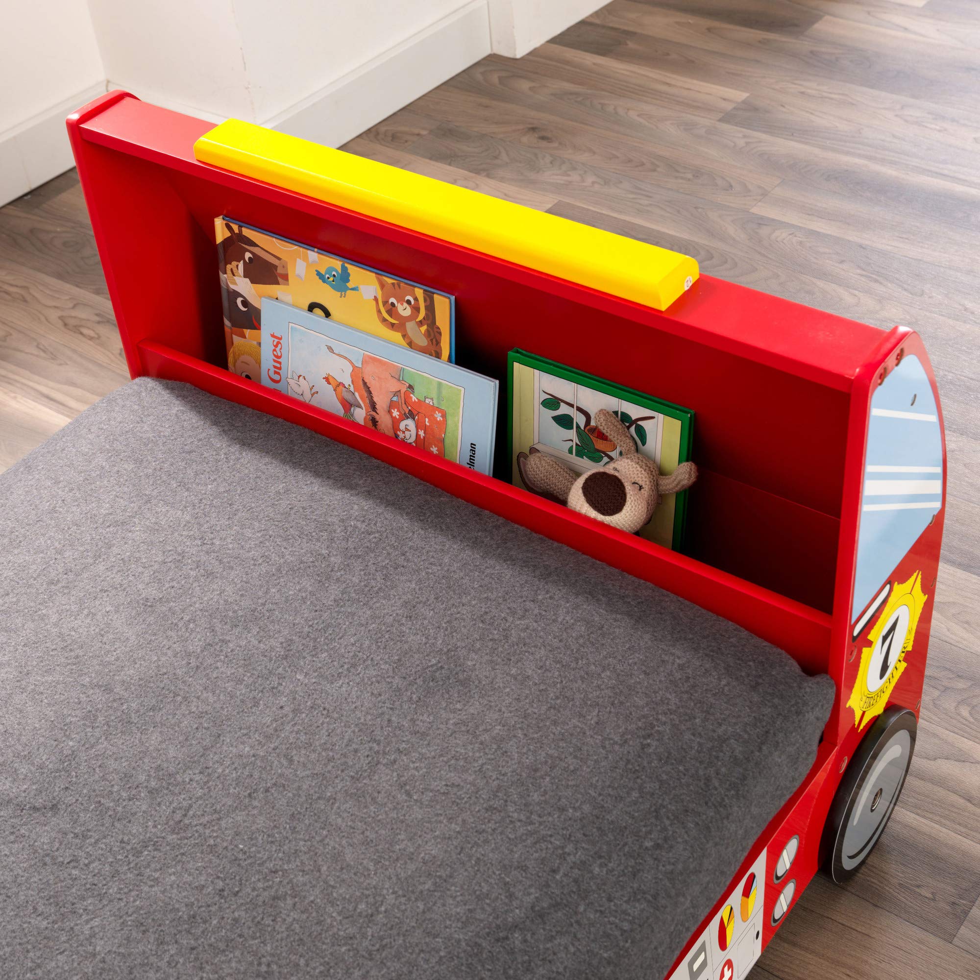 KidKraft Red Fire Truck Wooden Toddler Bed with Safety Guard Rails - Children's Furniture for Boys & Girls Ages 15 Months+ | Perfect for Themed Bedrooms, Daycare Centers & Gift Ideas