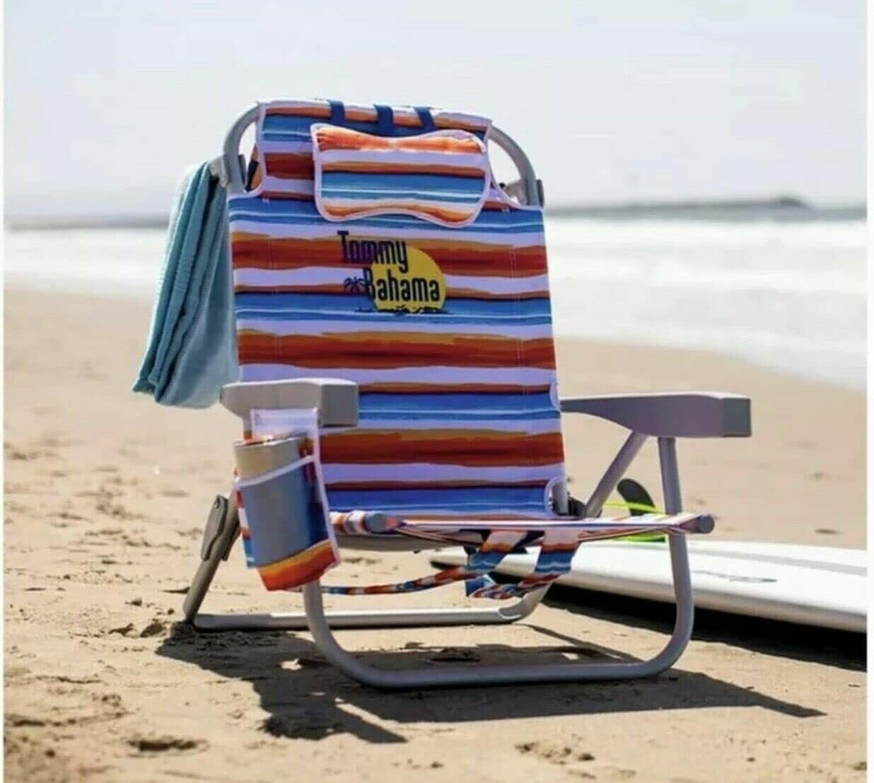 Tommy Bahama 2-Pack Aluminum Beach Backpack Chairs with Tropical Sunset Design - Lightweight, Portable & Durable for Beach, Camping, Picnics & Outdoor Adventures