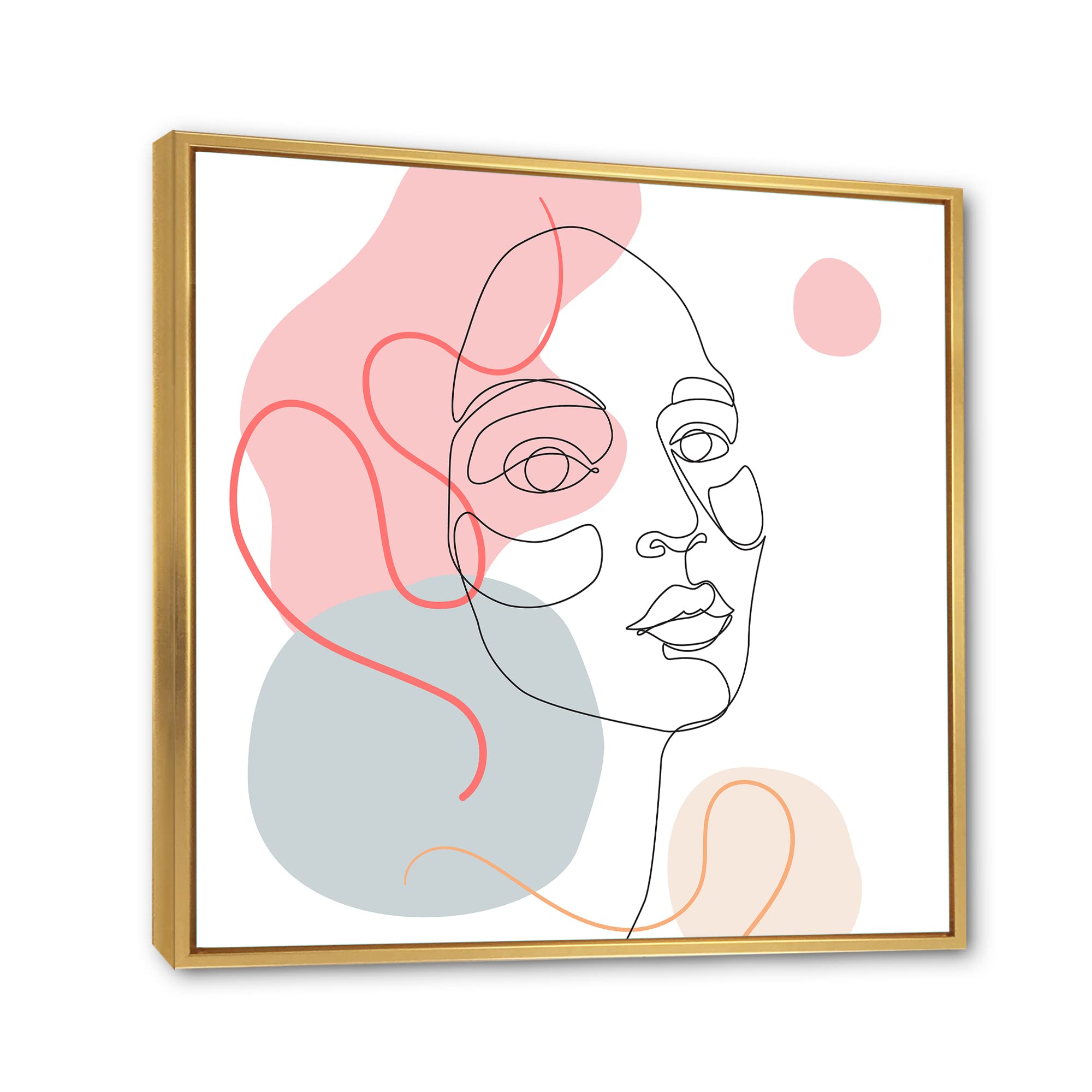 DesignQ Minimalist One Line Drawing of Young Woman in Pastel Tones - Modern Framed Canvas Wall Art Print for Living Room, Bedroom & Office Decor
