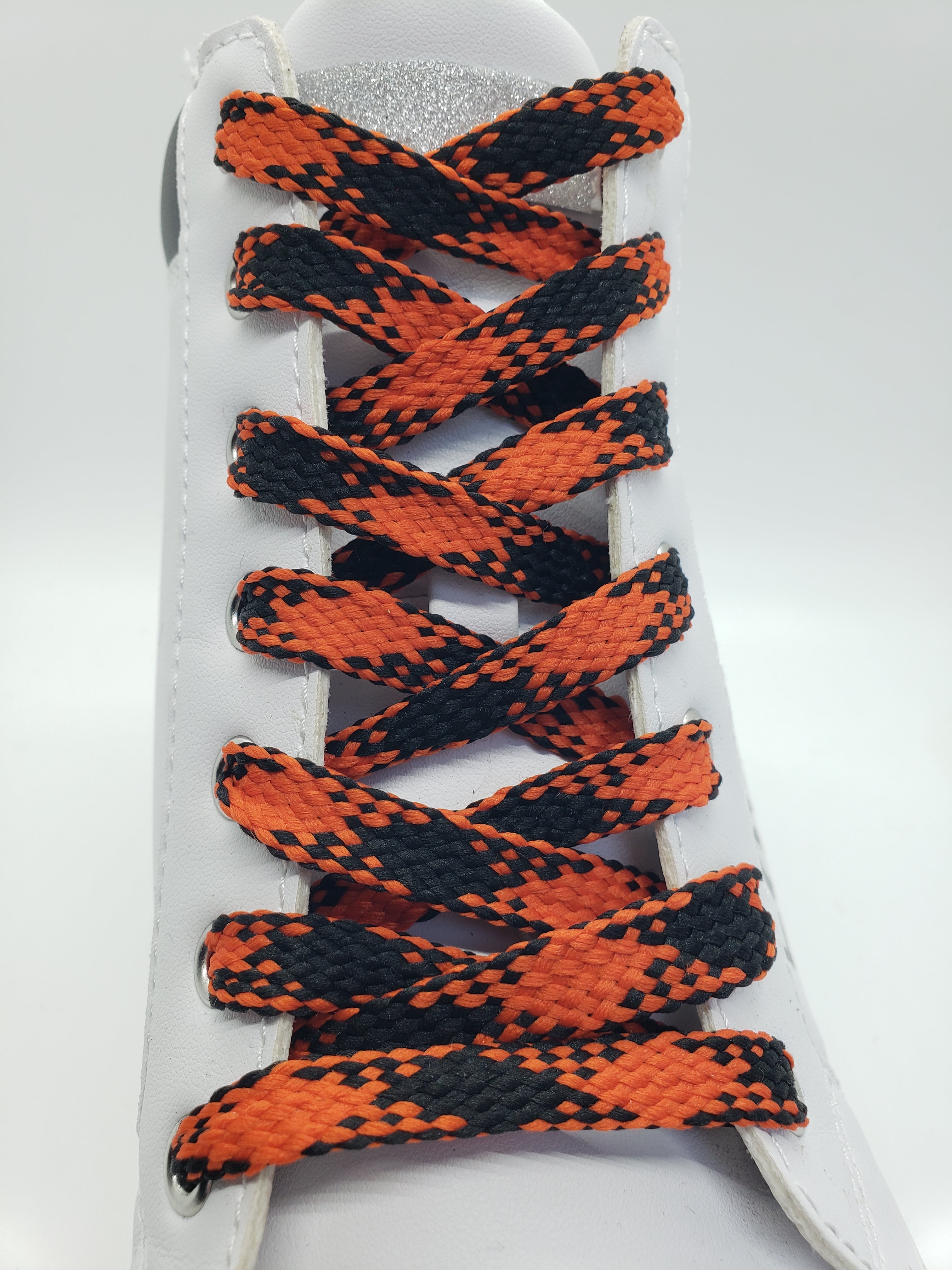 Flat Argyle Shoelaces - Black & Orange Pattern for Dress Shoes, Oxfords & Loafers - Premium Cotton Laces for Men & Women - Perfect for Business, Casual & Formal Occasions