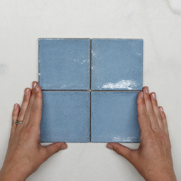 Ash Blue Dianna Zellige Tile 100x100x9mm Spanish Ceramic Wall & Floor Tile - Perfect for Kitchen Backsplash, Bathroom, and Fireplace Decor