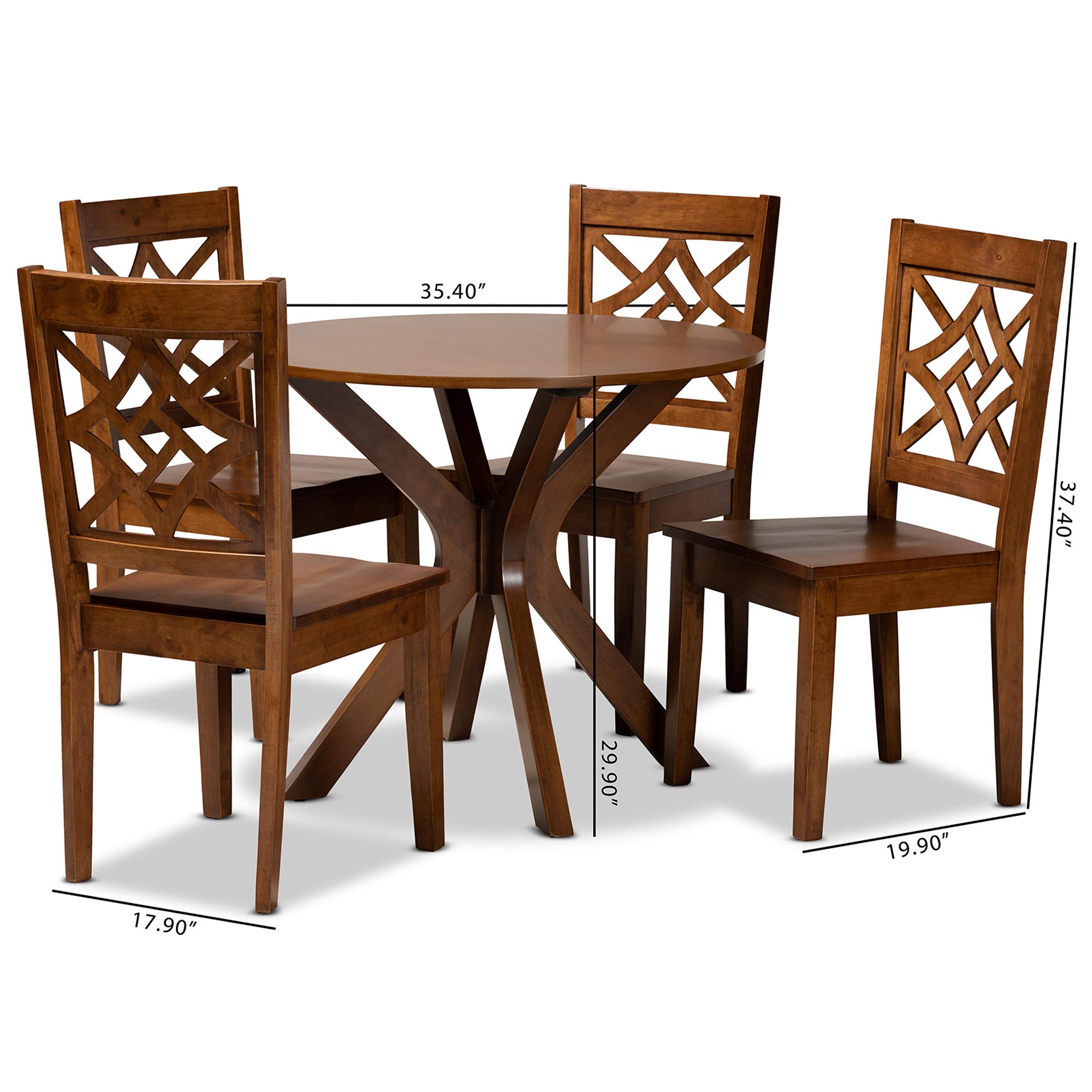 Baxton Studio Miela 5-Piece Modern Dining Set - Walnut Brown Wood Table & Chairs for Contemporary Home, Kitchen, or Apartment