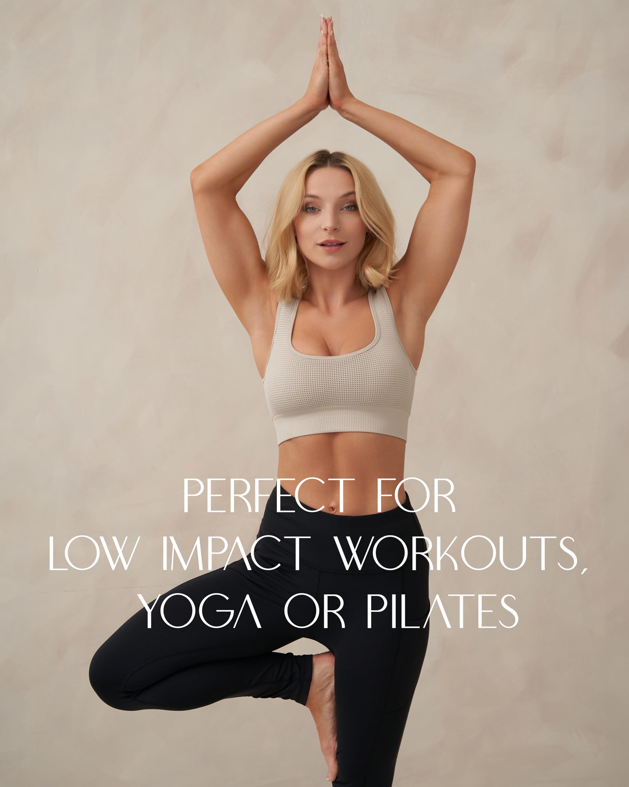 Square Neck Padded Sports Bra for Women - Push Up Workout Bra with Seamless Scoop U Back - Comfortable Low Impact Yoga & Gym Bra for Running, Pilates & Fitness