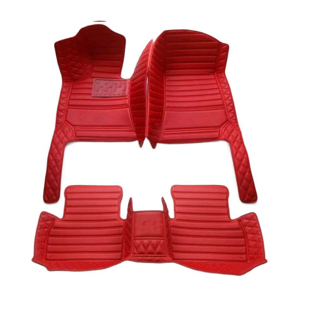 Custom Car Mats for 95% Sedan, SUV & Sports Cars - Full Coverage Anti-Slip Leather Floor Liners with Red Stripes (Set of 4) - Perfect for All-Weather Protection & Interior Style Upgrade