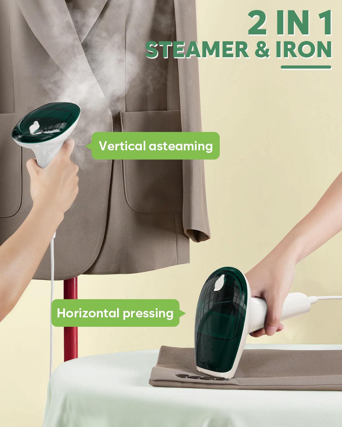 CPWORLD Steamer for Clothes - Portable Mini Travel Garment Steamer with 20-Second Fast Heat-up | Strong Penetrating Steam | Handheld Steamer for Home, Office & Travel | Includes Water Cup & Storage Bag | Perfect for Wrinkles Removal, Suit Care & Hotel Use