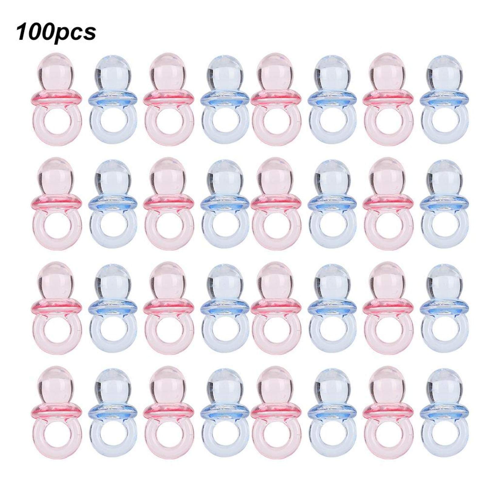 100Pcs Acrylic Pacifier Clips - Baby Shower Favors, Birthday Party Decorations, Baptism Gifts & Soothing Mini Pacifier Toys (Transparent + Blue) - Perfect for Newborn Essentials, Baby Registry & Nursery Decor