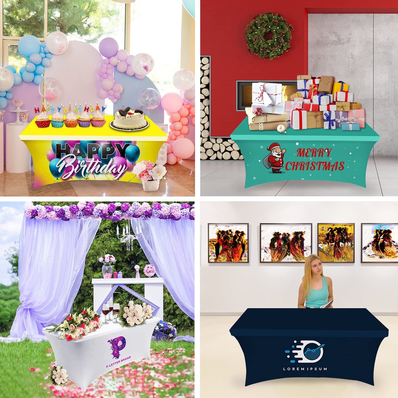 Custom Printed Table Covers for 4/6/8 Foot Tables - Personalized Stretch Spandex Tablecloth with Business Logo, Name & Design - Perfect for Trade Shows, Events & Brand Promotions